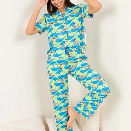 Sweet Dreams Green& Blue Printed Shirt With Pyjamas-picture-7