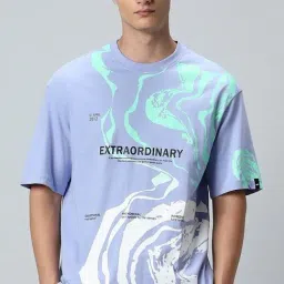Bewakoof Baby Lavender Relaxed Fit Print Oversized T-Shirt-image-30