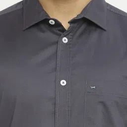 Basics Dark Grey Cotton Slim Fit Shirt image 4