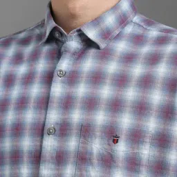 Louis Philippe Grey Cotton Slim Fit Checks Shirt image 4