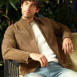 Campus Sutra Spread Collar Corduroy Lightweight Biker Jacket-picture-24