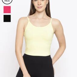 La Intimo Dark Pink, Yellow, Black Forever Beauty Camisole (Pack of 3)-picture-16