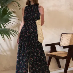 KASSUALLY Black & Red Floral Print Jumpsuit image 4