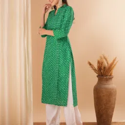 Fashor Green Cotton Printed Three-Quarter Sleeves Kurta image 4