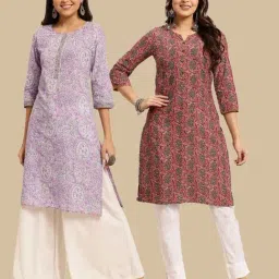 Rangita Pink & Purple Cotton Printed Straight Kurta - Pack Of 2-picture-12