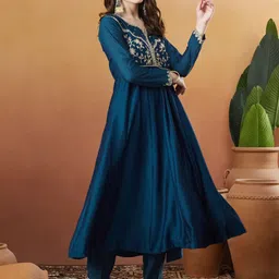 MOKOSH Women Ethnic Motifs Embroidered Anarkali Kurta with Trousers & Dupatta image 4
