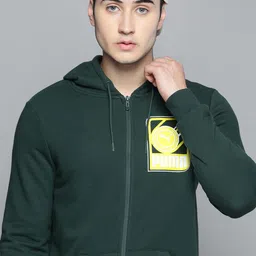 Puma Men Green Brand Logo Printed Hooded Sweatshirt image 1