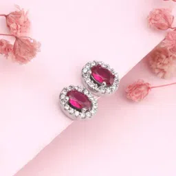 GIVA 925 Silver Pink Oval Halo Studs for Women & Girls-picture-21