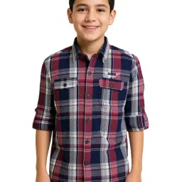 Cavio Boys Red Cotton Chequered Shirt-picture-11
