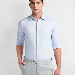 Arrow Blue Cotton Slim Fit Self Pattern Shirt-picture-38