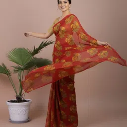 BANARASI WALA Floral Pure Cotton Handloom Block Print Saree image 2