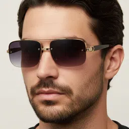 goglassic Men UV Protected Lens Rectangle Sunglasses 2317-GOLD-BLACK-picture-17