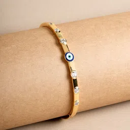 PALMONAS Women 925 Sterling Silver Gold-Plated Cubic Zirconia Evil Eye Kada Bracelet image 2