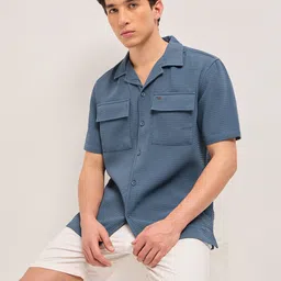 THE BEAR HOUSE Men Textured Cuban Collar Casual Shirt-picture-11