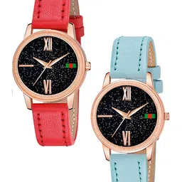CSAMON Women Pack Of 2 Embellished Dial & Straps Analogue Watch C25RG Roman RED SKUBLU L-picture-26