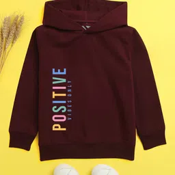 NUSYL Cotton Fleece Unisex Full Sleeves Positive Vibes Only Print Hooded Sweatshirt - Maroon-picture-19