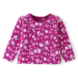 Babyhug 100% Cotton Knit Full Sleeves Tee with Floral Print - Maroon-picture-18