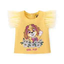 Babyhug 100% Cotton Half Sleeves Top Paw Patrol Print with Sequins & Mesh Detailing - Yellow-picture-35