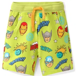 Babyhug Marvel Cotton Terry Knit Shorts Avengers Print - Lime Green-image-54