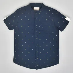 YOUMAA 100% Cotton Half Sleeves Abstract Printed Shirt - Blue-picture-10