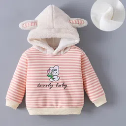 Kookie Kids Full Sleeves Hooded Sweatshirt With Bunny Print & Ears Applique - Pink-picture-13