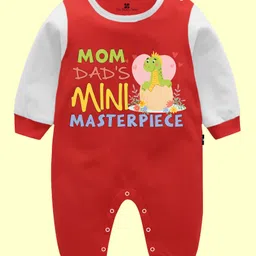 The Peppy Tend 100% Cotton Family Theme Full Sleeves Mom Dads Mini Masterpiece Text Printed Romper - Red & White-picture-13