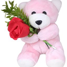 Tickles Teddy with Lovely Red Rose Soft Stuffed Plush Toy for Kids Baby Girls Birthday Gifts Valentine's Day (Color: Pink Size: 18 cm)-picture-23