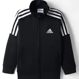 ADIDAS KIDS Knit Full Sleeves SweatJacket with Logo Graphic & Tape Detailing - Black-picture-11