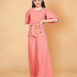 FASHION DREAM Girls Round Neck Cotton Basic Jumpsuit-picture-0