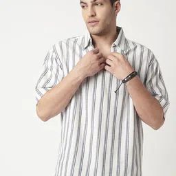 VASTRADO Men Classic Oversized Fit Spread Collar Vertical Striped Cotton Casual Shirt-picture-20