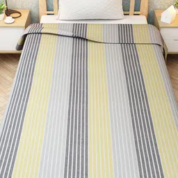 Athom Living Grey & Yellow Striped 180 TC Single Bedsheet with Pillow Covers image 4