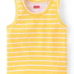 Babyhug 100% Cotton Antibacterial Sleeveless Sando Stripes & Bear Print Pack Of 3 - Red Yellow & Blue image 2