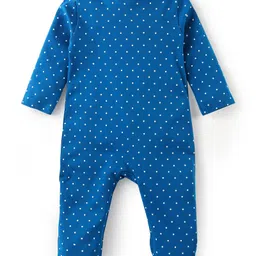 Babyhug Cotton Knit Full Sleeves Sleep Suit With Polka Dots & Text Print - Blue image 2