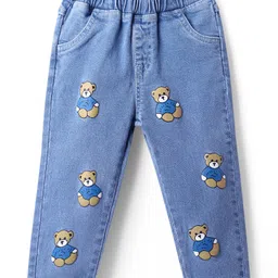 Mark & Mia Cotton Lycra Full Length Jeans With Bear Print - Light Blue image 2