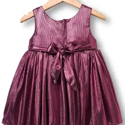 Babyhug Woven Partywear Sleeveless Fit and Flare Metallic Dress with Floral Applique - Maroon image 2