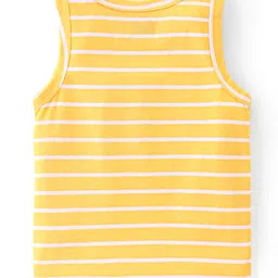 Babyhug 100% Cotton Antibacterial Sleeveless Sando Stripes & Bear Print Pack Of 3 - Red Yellow & Blue image 3