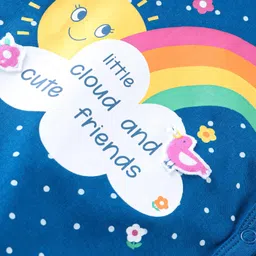 Babyhug Cotton Knit Full Sleeves Sleep Suit With Polka Dots & Text Print - Blue image 3