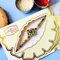 sangria Krishna Peacock Accent Kundan Meenakari Rakhi Stone Rakhi Traditional Handmade Rakhi for Brother-picture-24