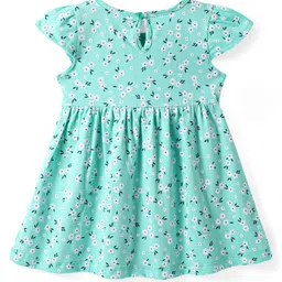 Babyhug Single Jersey Knit Cap Sleeves Floral Printed Dresses Pack of 2 - Aqua Blue & Peach image 5