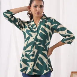 Kaftanize Green Printed Comfort Fit Shirt image 4