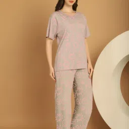 Kanvin Grey Cotton Printed Top Pyjamas Set image 4