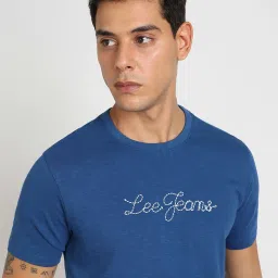 Lee Blue Slim Fit Printed Cotton Crew T-Shirt image 4