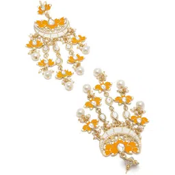 KARATCART Gold Plated Kundan Studded Lotus Shaped Chandbalis image 3