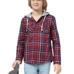 Jack & Jones Junior True Red Cotton Chequered Full Sleeves Shirt image 4