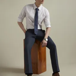 Louis Philippe Blue Slim Fit Self Pattern Trousers image 4