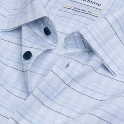 Louis Stitch Blue Cotton Regular Fit Striped Shirt image 4