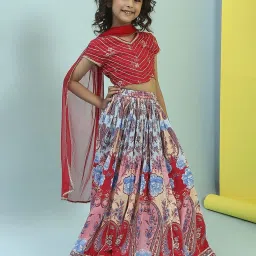 Biba Girls Red Cotton Printed Lehenga Set image 4