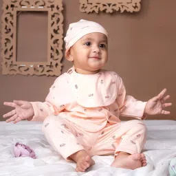 Baby Moo Kids Peach Printed Full Sleeves T-Shirt Set image 4