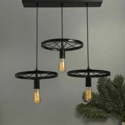 Homesake 3-Lights Linear Cluster Black Metal Wheel Hanging Light - Set of 1 (Bulb not included)-picture-37
