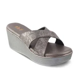 Tresmode Women's Pewter Cross Strap Wedges-picture-31